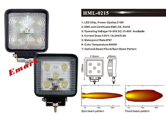 o diodo emissor de luz do ponto de 4Pcs 15w 1220LM enevoa a lâmpada leve do trabalho do diodo emissor de luz de E-Mark